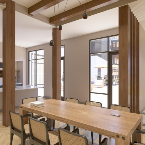 a large kitchen with a large table