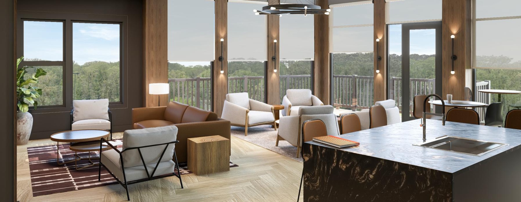 a room with a table and chairs