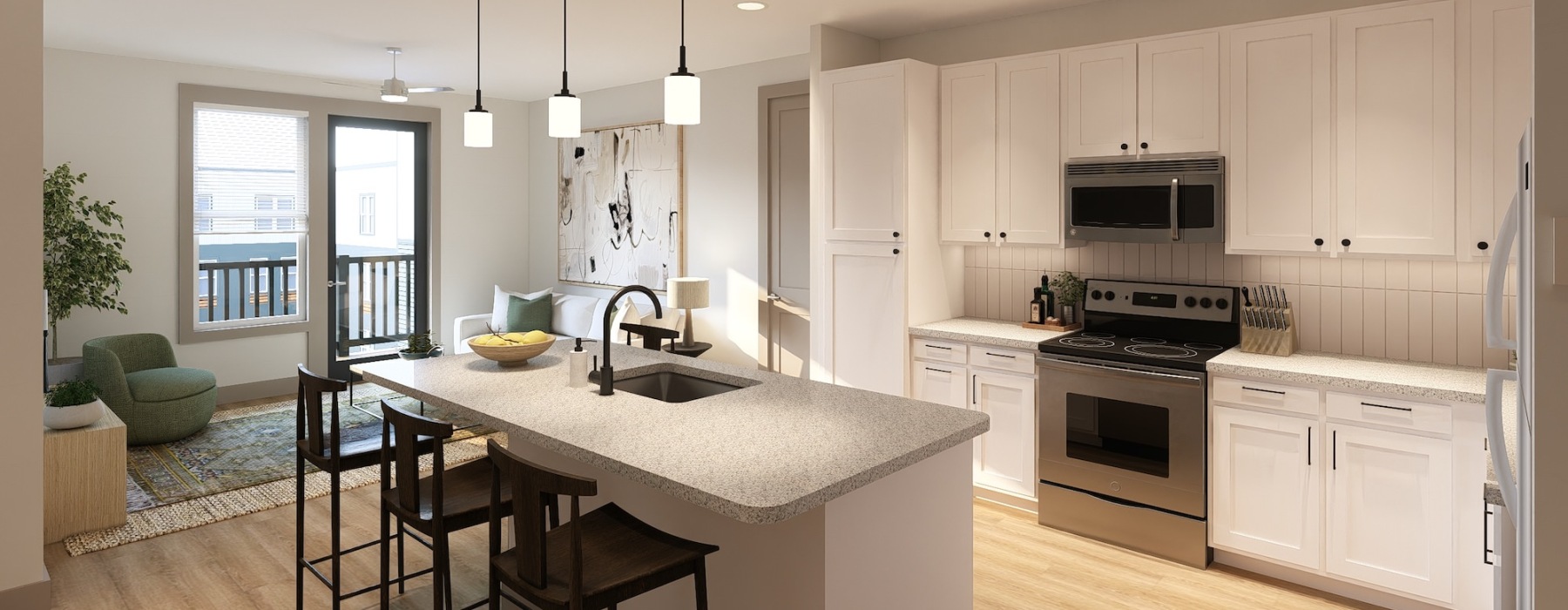 Well-lit kitchen with ample counter space