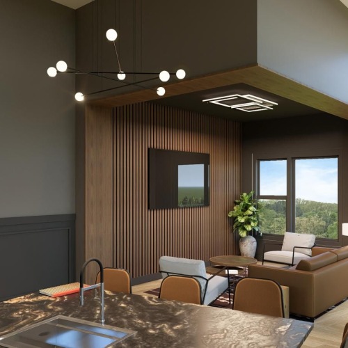a living room with a large window