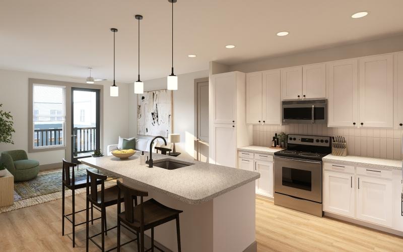 a kitchen with white cabinets